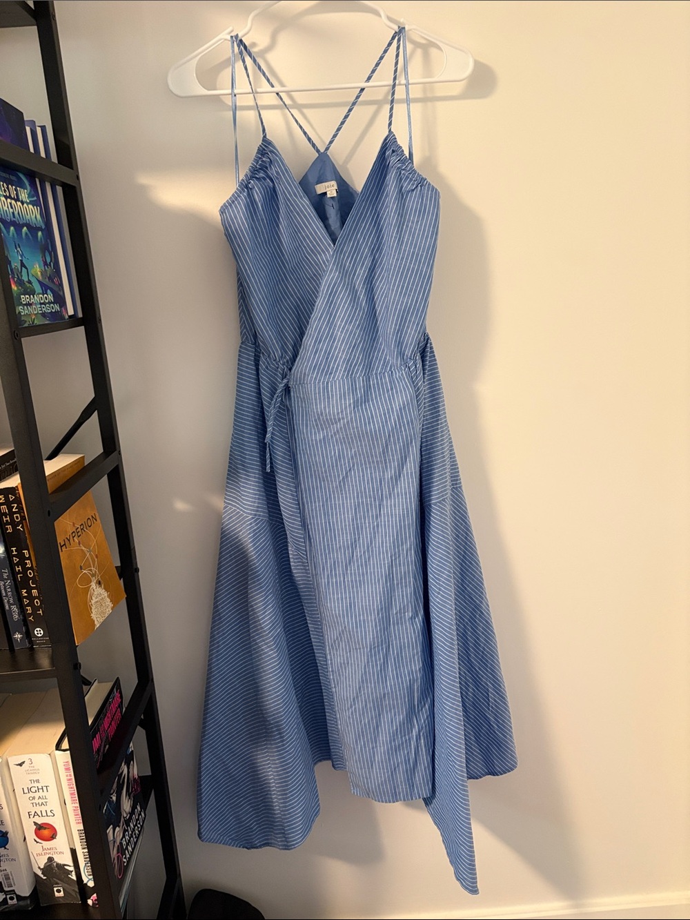 Joie French Chambray V-Neck 100% Cotton Wrap Blue White Midi Dress